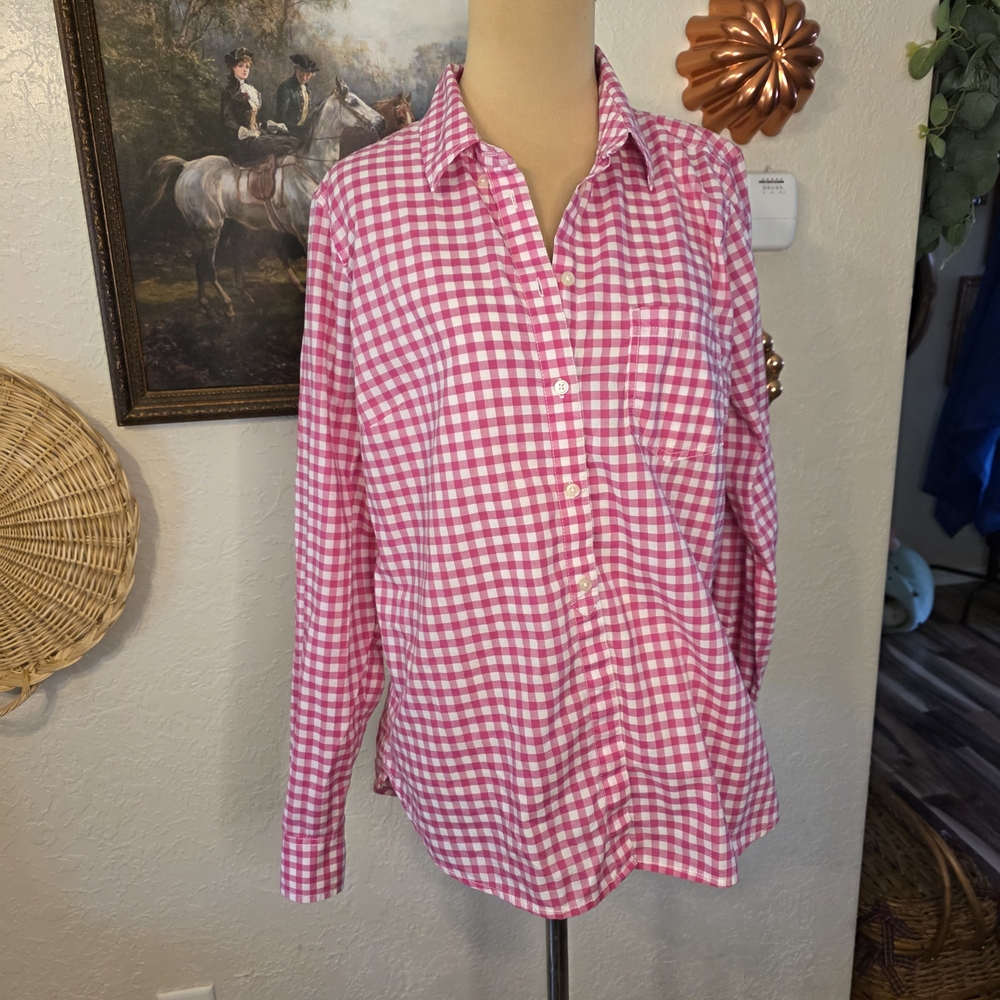 GAP Pink Gingham Shrunken Boyfriend Button-Down Shirt Old Money Gran Millennial